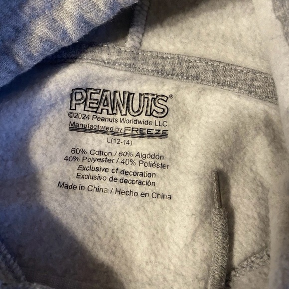 Peanuts Snoopy Hoodie Women’s Heather Gray Large (12-14)  Character Embroidery - Picture 6 of 6
